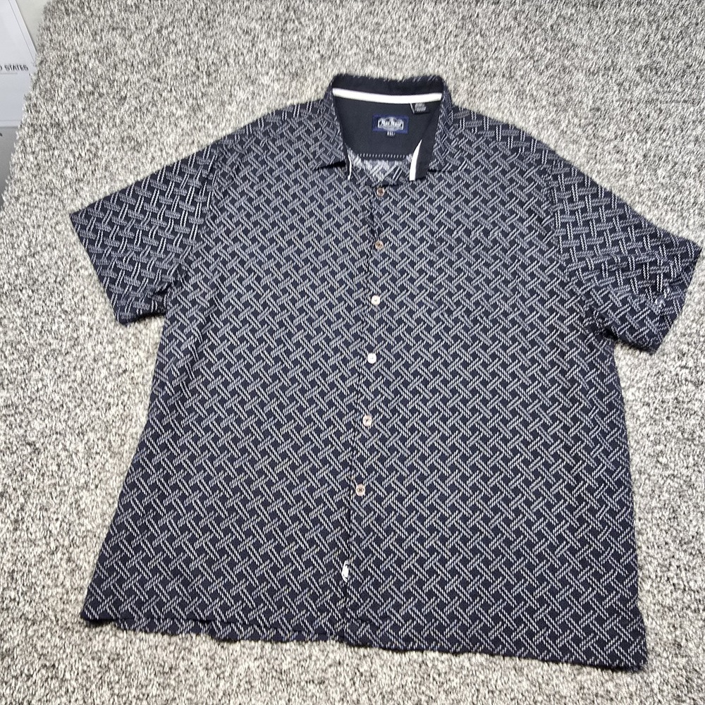 Nat Nast Luxury Originals Silk Geometric Pattern Navy Blue Shirt Men's Size XXL